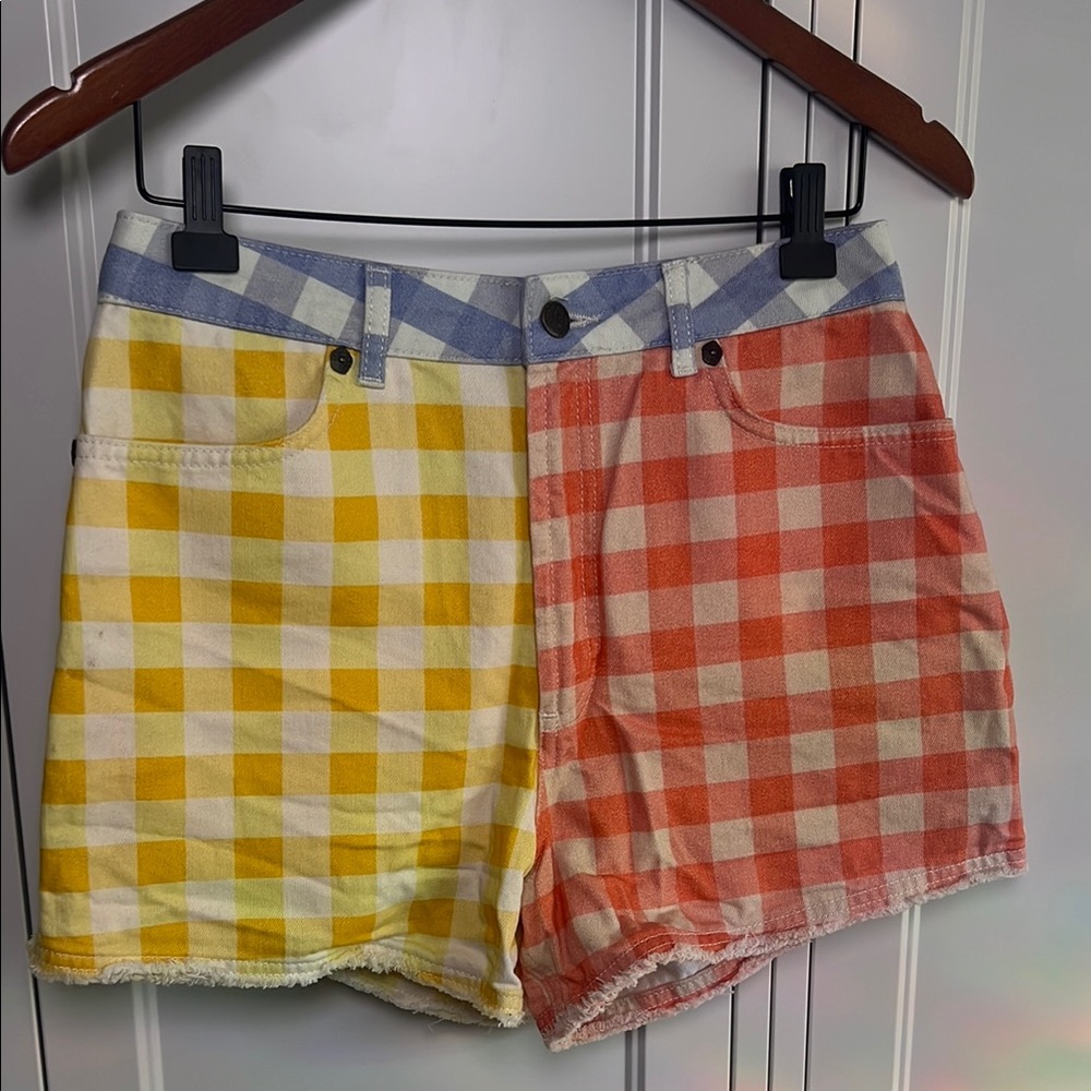 Farm Rio Anthropologie picnic checkered shorts, medium